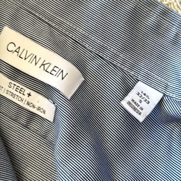 Calvin Klein Slim Fit Stretch Non-Iron Dress Shirt 14‎ 1/2 Blue Mens - Picture 8 of 11